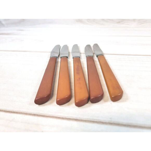 Vintage Washington Forge Dinner Knives With Wood Holder Set Of 5 - Picture 6 of 14